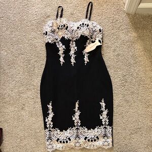 Black Skinny Strap Dress with Light Pink Lace